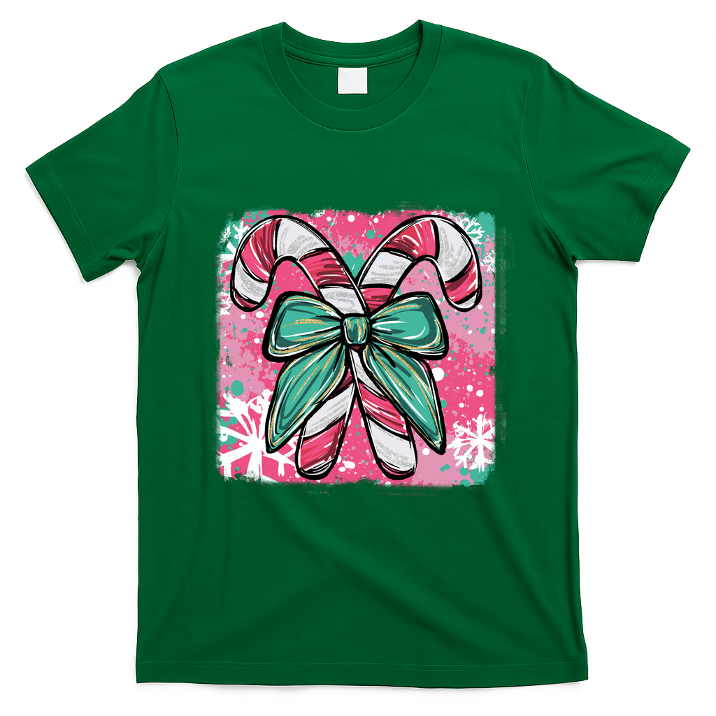 Colorful Christmas Candy Cane Festive T-Shirt - Irish Green