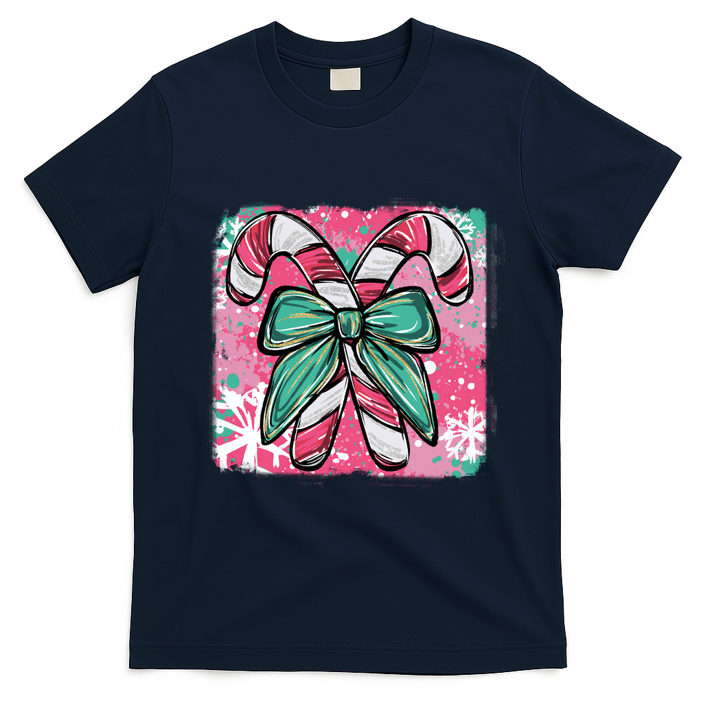 Colorful Christmas Candy Cane Festive T-Shirt - Navy Blue