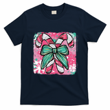 Colorful Christmas Candy Cane Festive T-Shirt - Navy Blue