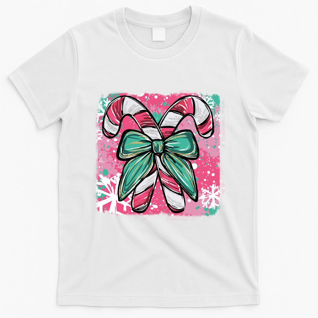 Colorful Christmas Candy Cane Festive T-Shirt - White