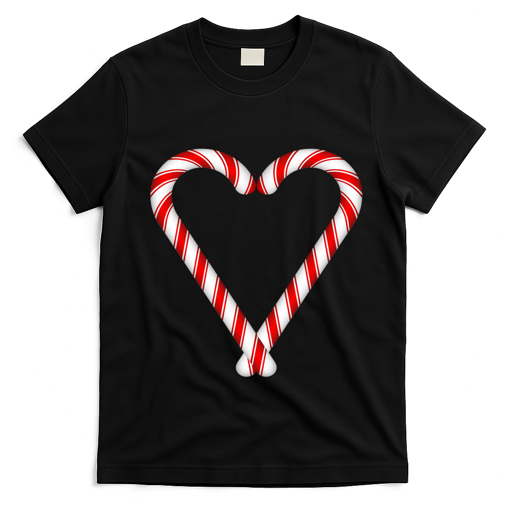 Christmas Candy Cane Heart Mom Dad Gift T-Shirt - Black