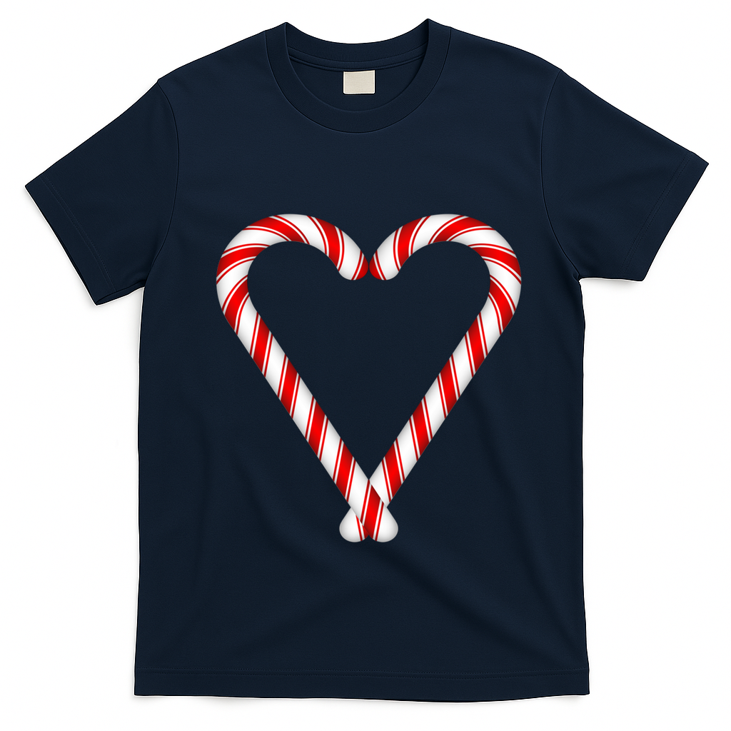 Christmas Candy Cane Heart Mom Dad Gift T-Shirt - Navy Blue