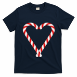 Christmas Candy Cane Heart Mom Dad Gift T-Shirt - Navy Blue