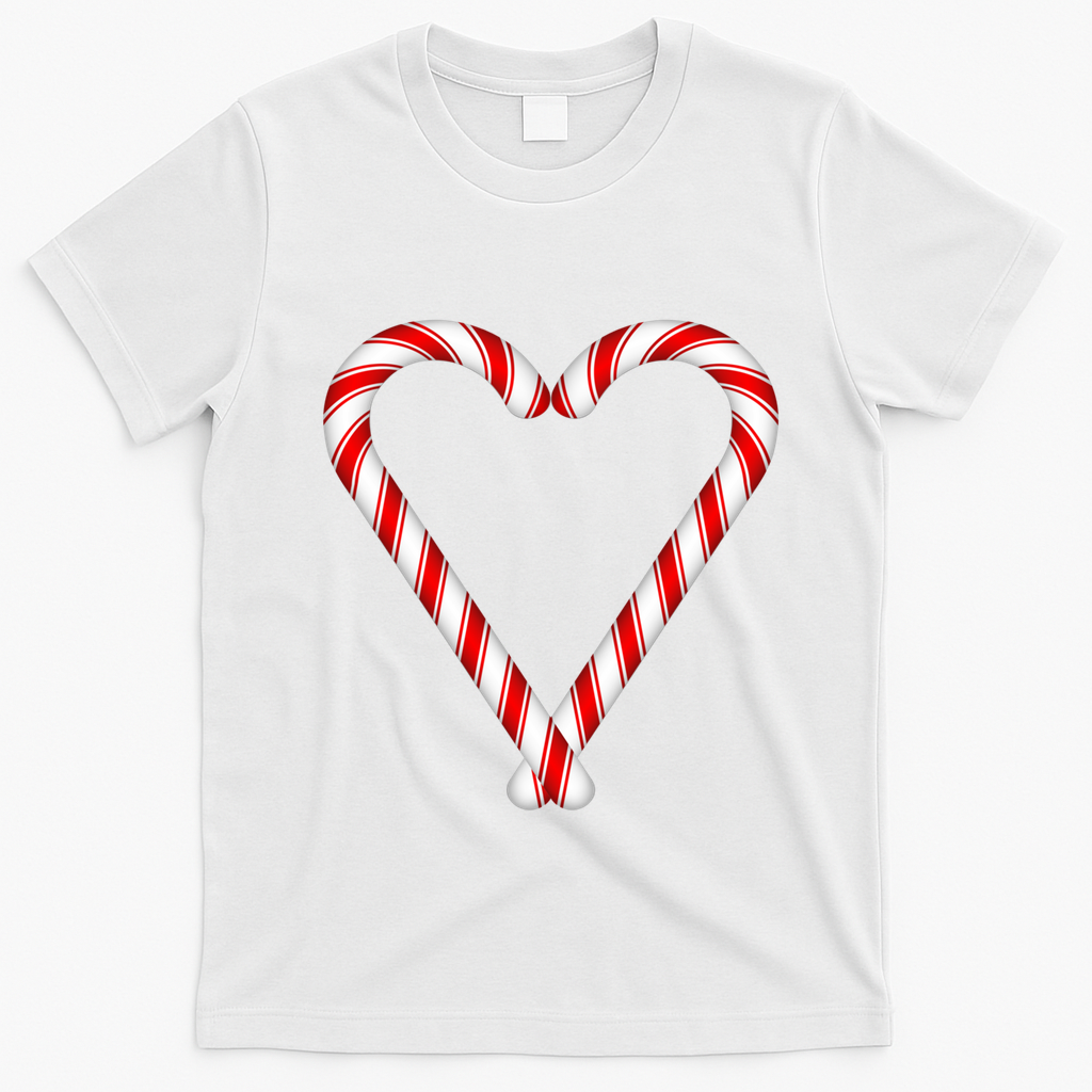 Christmas Candy Cane Heart Mom Dad Gift T-Shirt - White