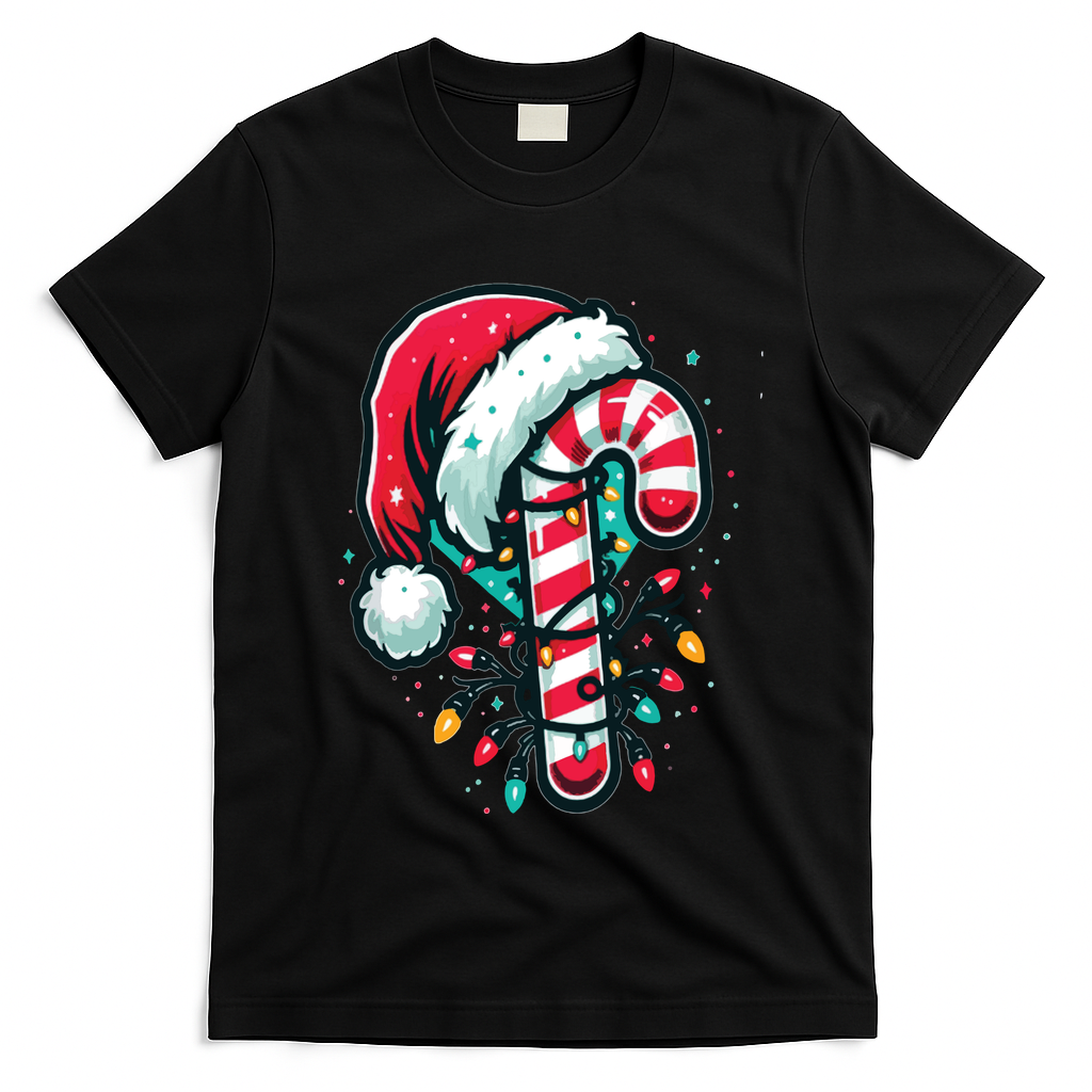Candy Cane Christmas Sweet Candy Light T-Shirt - Black