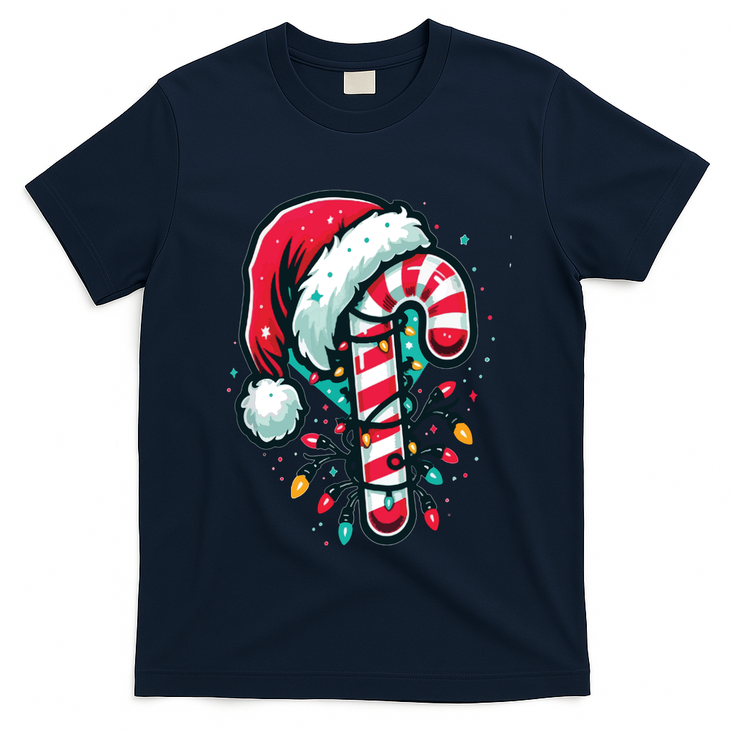 Candy Cane Christmas Sweet Candy Light T-Shirt - Navy Blue