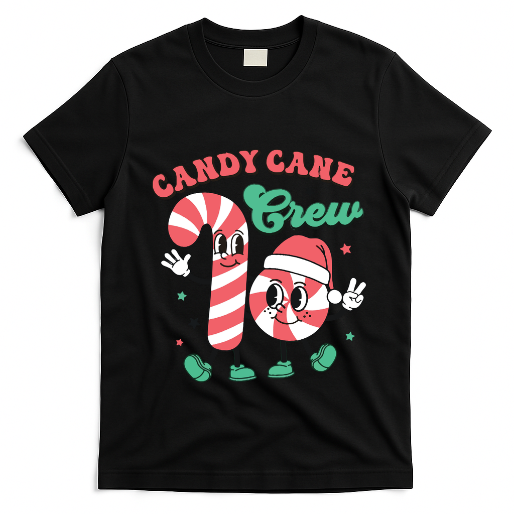 Christmas Candy Cane Crew Cute Matching Family T-Shirt - Black