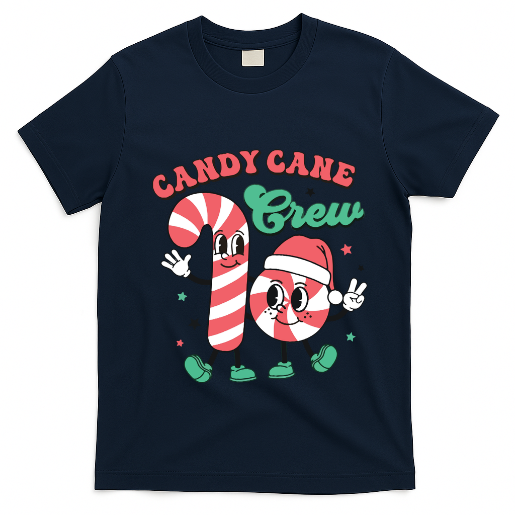 Christmas Candy Cane Crew Cute Matching Family T-Shirt - Navy Blue