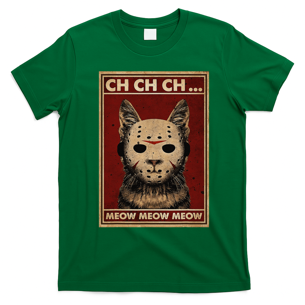 Ch Ch Ch Meow Meow Scary Halloween Cat Horror Slasher Movie T-Shirt - Irish Green