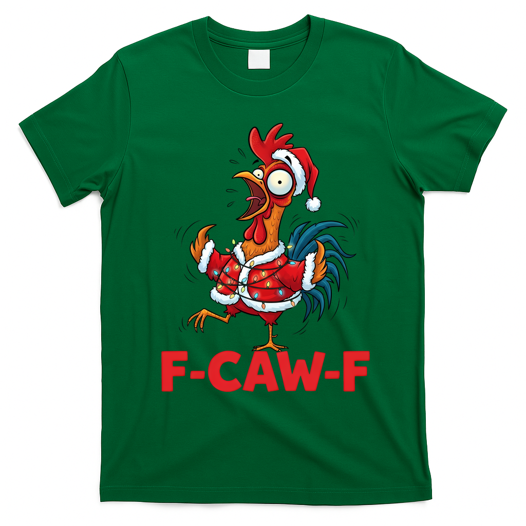 Crazy Chicken Cartoon F-Caw-F Funny Santa Chrismas T-Shirt - Irish Green