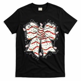 Cute Coquette Christmas Tree Cake Ribbon Bow  T-Shirt - Black