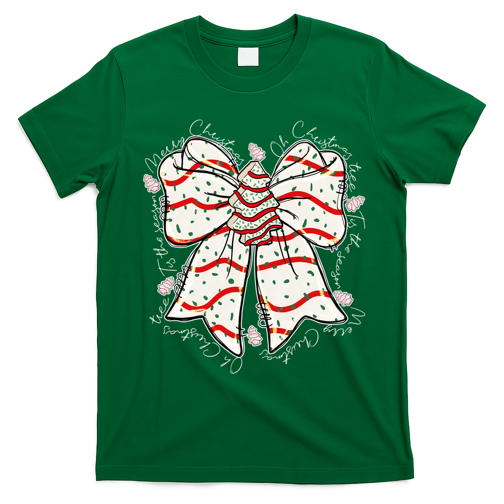 Cute Coquette Christmas Tree Cake Ribbon Bow  T-Shirt - Irish Green