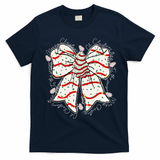 Cute Coquette Christmas Tree Cake Ribbon Bow  T-Shirt - Navy Blue