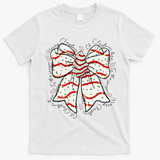 Cute Coquette Christmas Tree Cake Ribbon Bow  T-Shirt - White