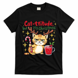 Cat-titude Christmas Cat Grumpy Cattitude Meme T-Shirt - Black