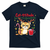 Cat-titude Christmas Cat Grumpy Cattitude Meme T-Shirt - Navy Blue