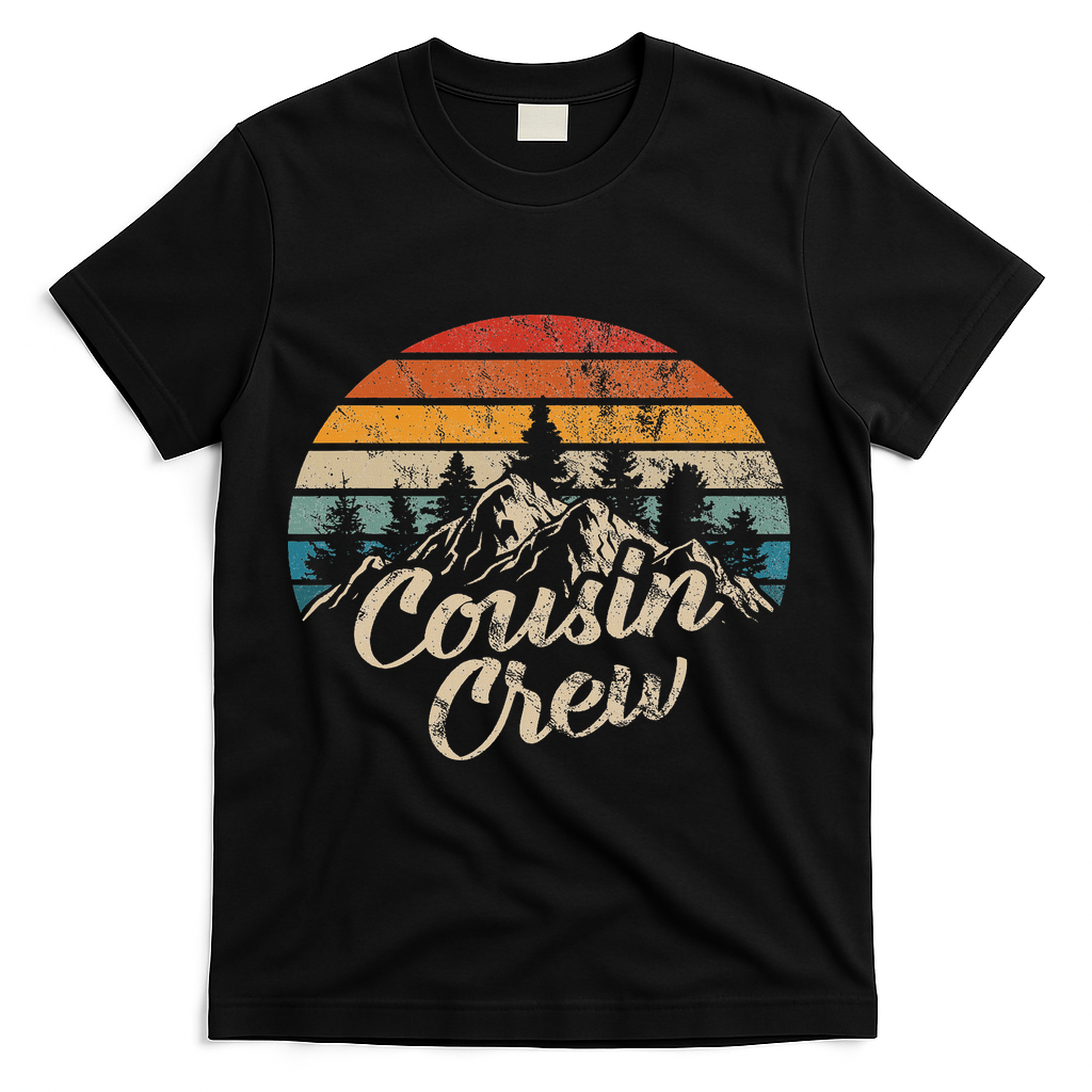 Cousin Crew Camping Outdoor Sunset Summer Camp T-Shirt - Black