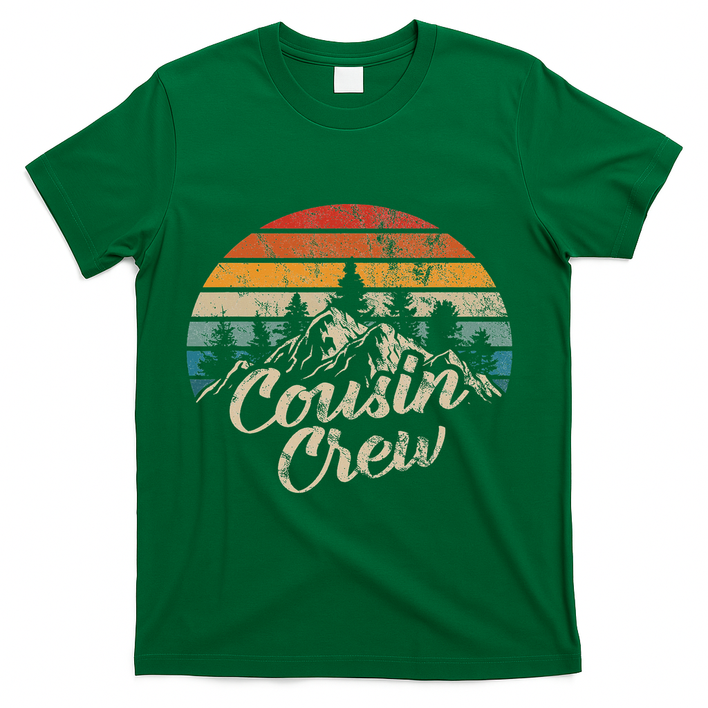 Cousin Crew Camping Outdoor Sunset Summer Camp T-Shirt - Green