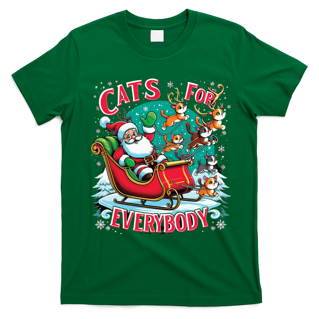 Christmas Cats For Everybody Funny Santa T-Shirt - Irish Green