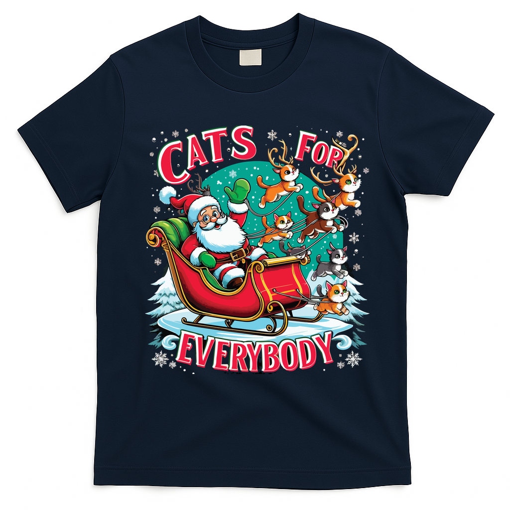 Christmas Cats For Everybody Funny Santa T-Shirt - Navy Blue