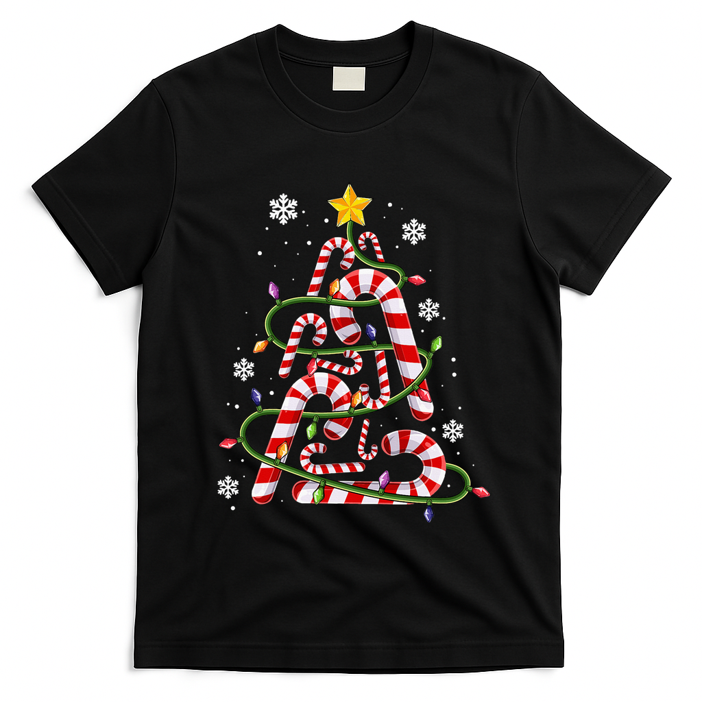 Candy Cane For Family Christmas Tree Lights T-Shirt - Black