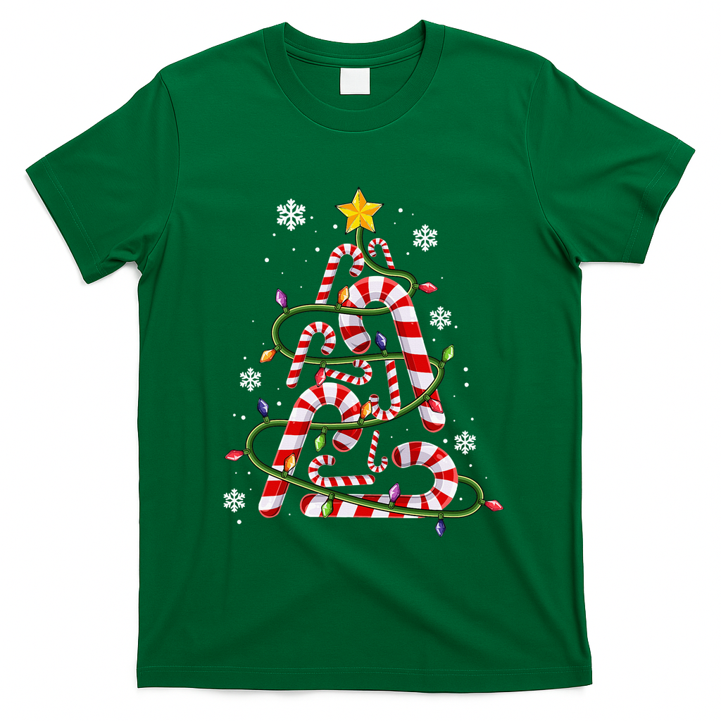 Candy Cane For Family Christmas Tree Lights T-Shirt - Irish Green