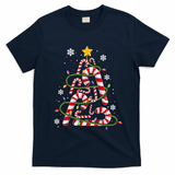 Candy Cane For Family Christmas Tree Lights T-Shirt - Navy Blue
