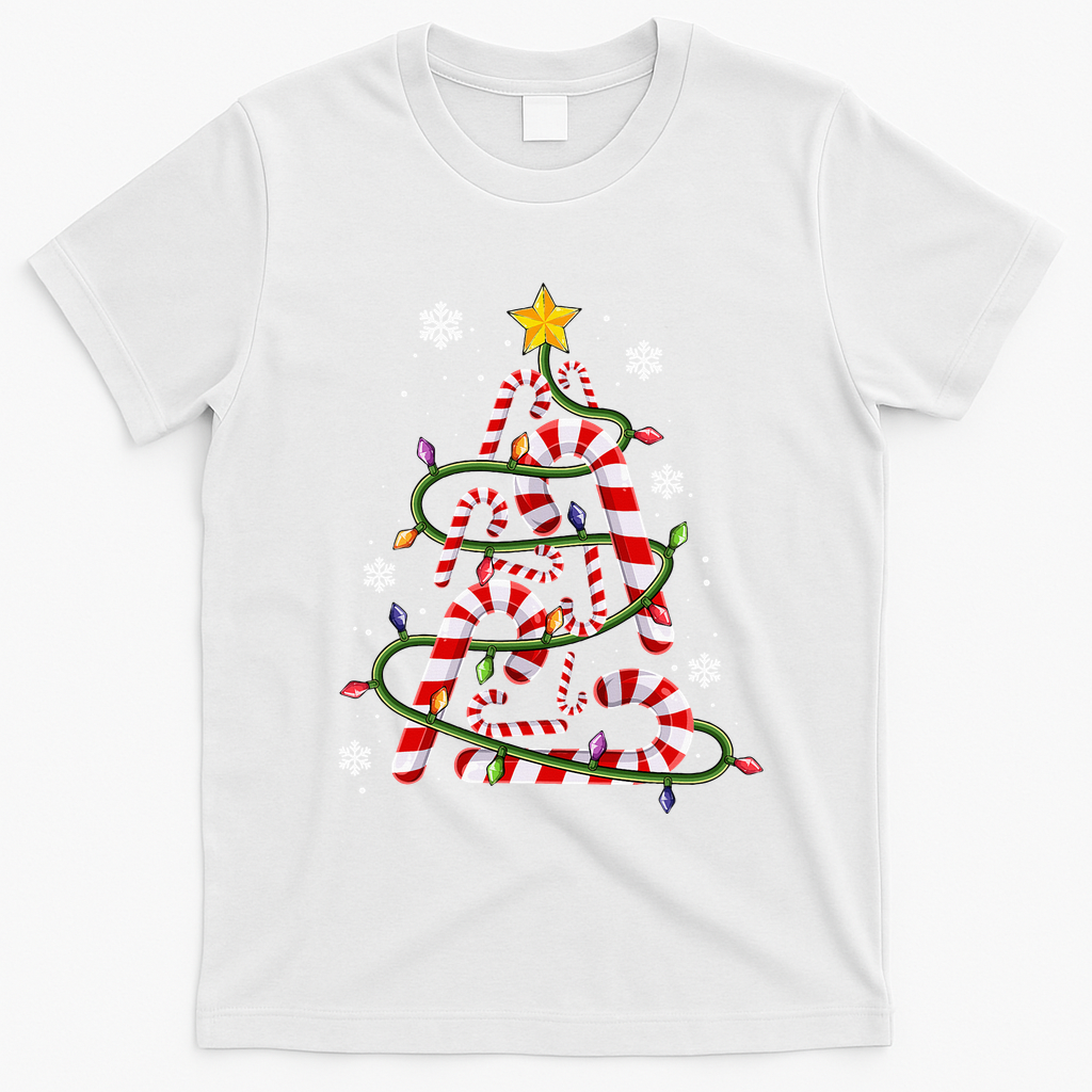 Candy Cane For Family Christmas Tree Lights T-Shirt - White