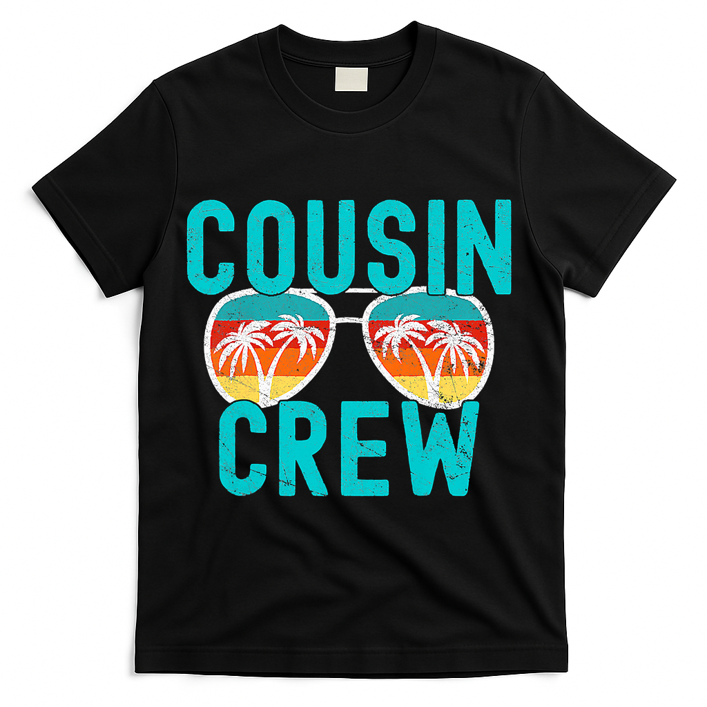Cousin Crew Family Vacation Summer Vacation Beach Sunglasses T-Shirt - Black