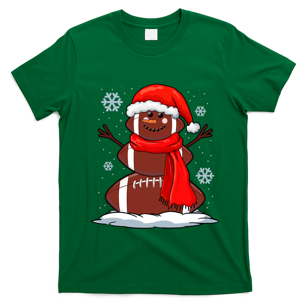 Cool Christmas Football Snowman Sports Fan T-Shirt - Irish Green