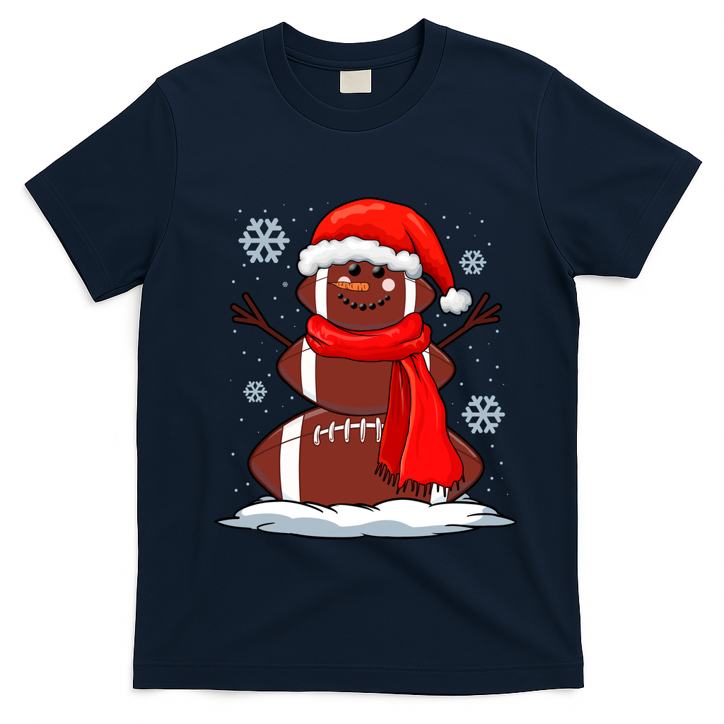 Cool Christmas Football Snowman Sports Fan T-Shirt - Navy Blue