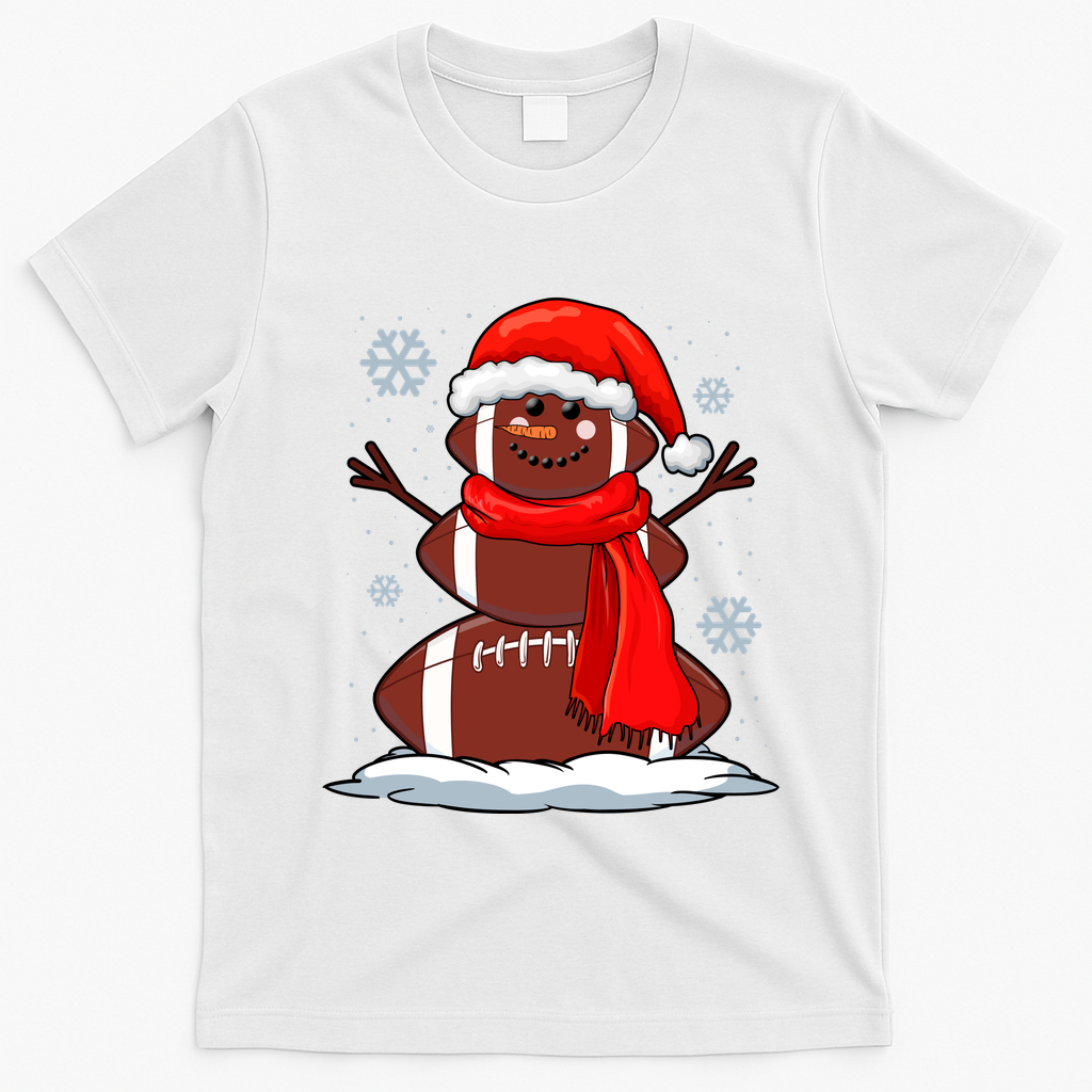 Cool Christmas Football Snowman Sports Fan T-Shirt - White