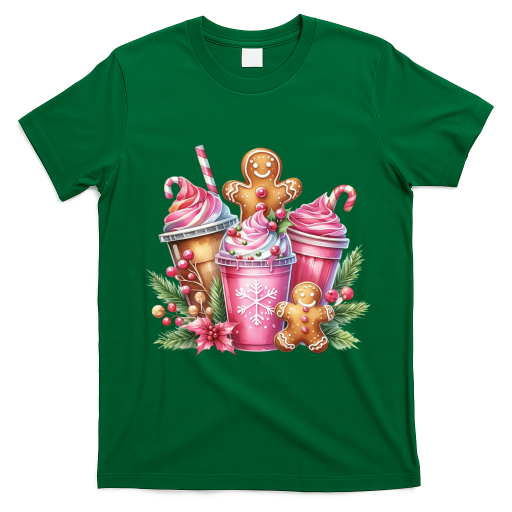 Cute Christmas Gingerbread Man Coffee Peppermint Latte T-Shirt - Irish Green