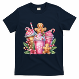 Cute Christmas Gingerbread Man Coffee Peppermint Latte T-Shirt - Navy Blue