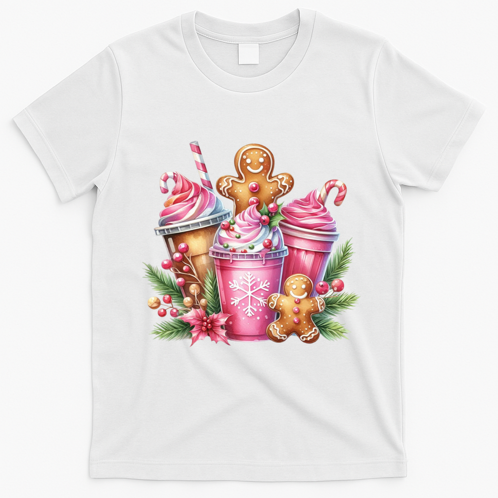 Cute Christmas Gingerbread Man Coffee Peppermint Latte T-Shirt - White