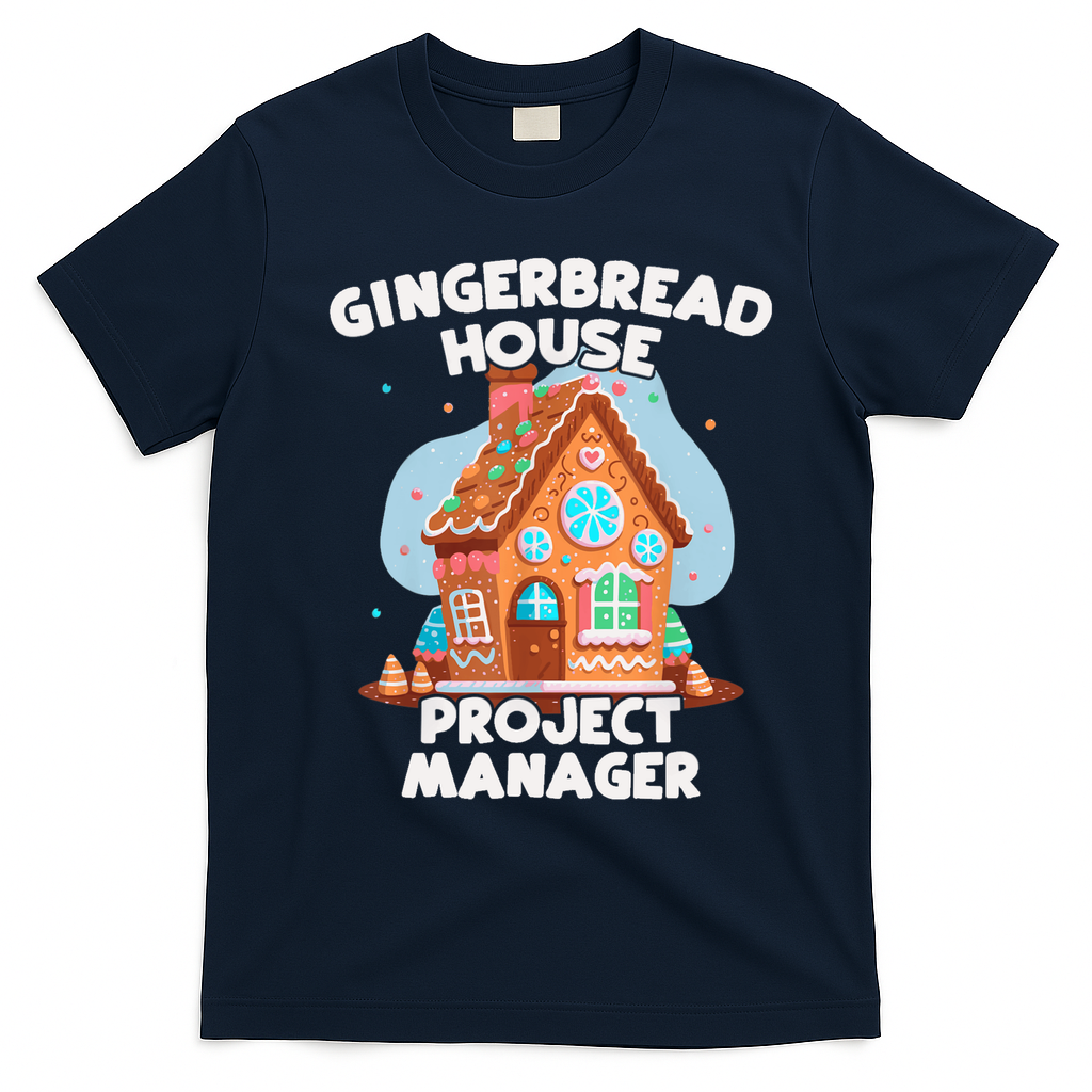 Cute Christmas Gingerbread House Project Manager T-Shirt - Navy Blue