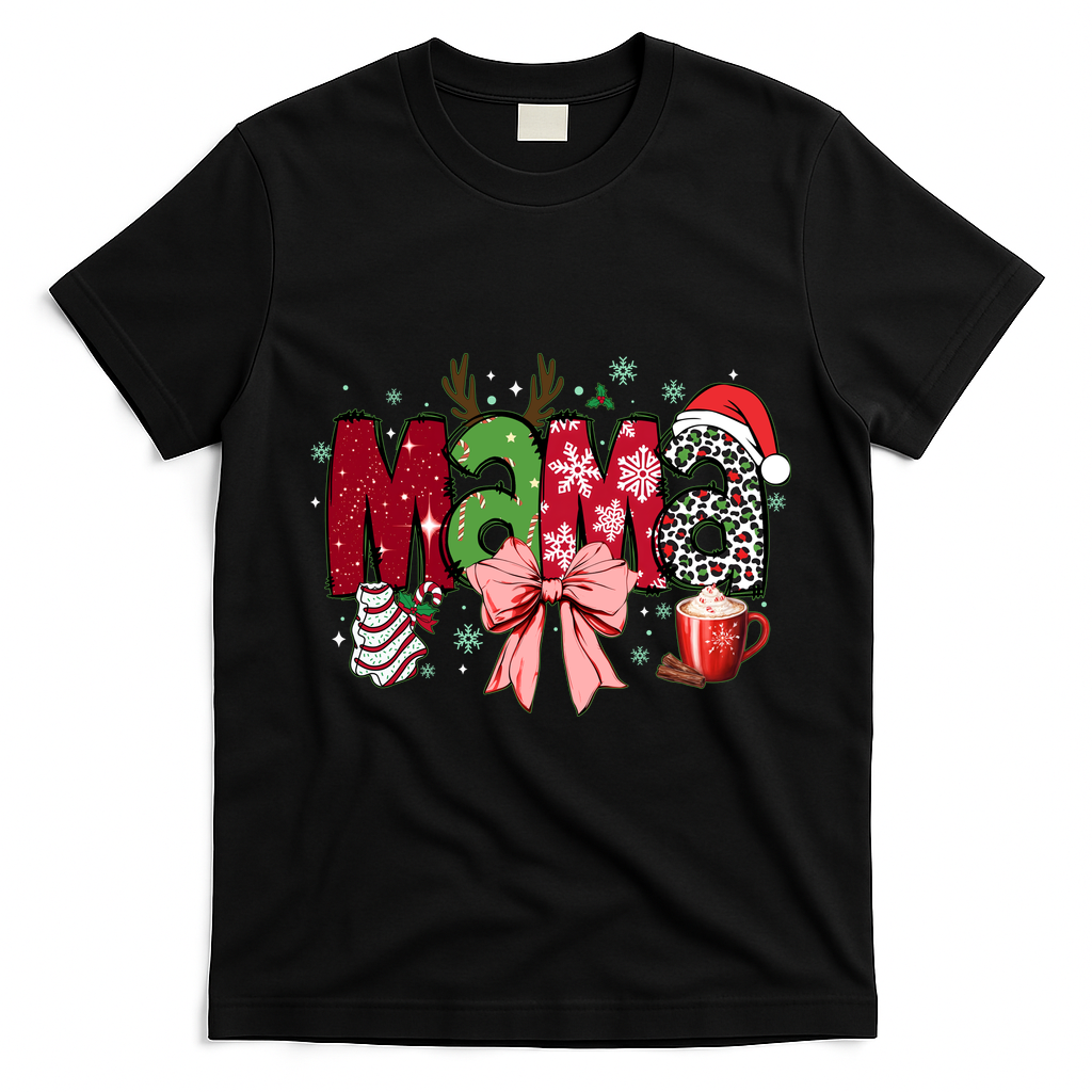 Cute Christmas Holiday Mama T-Shirt - Black