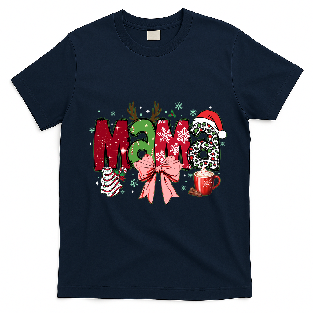 Cute Christmas Holiday Mama T-Shirt - Navy Blue