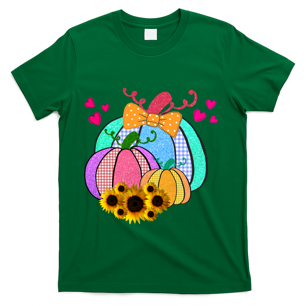 Colorful Cute Halloween Sunflower Pumpkin T-Shirt - Green