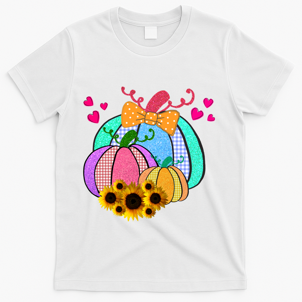 Colorful Cute Halloween Sunflower Pumpkin T-Shirt - White