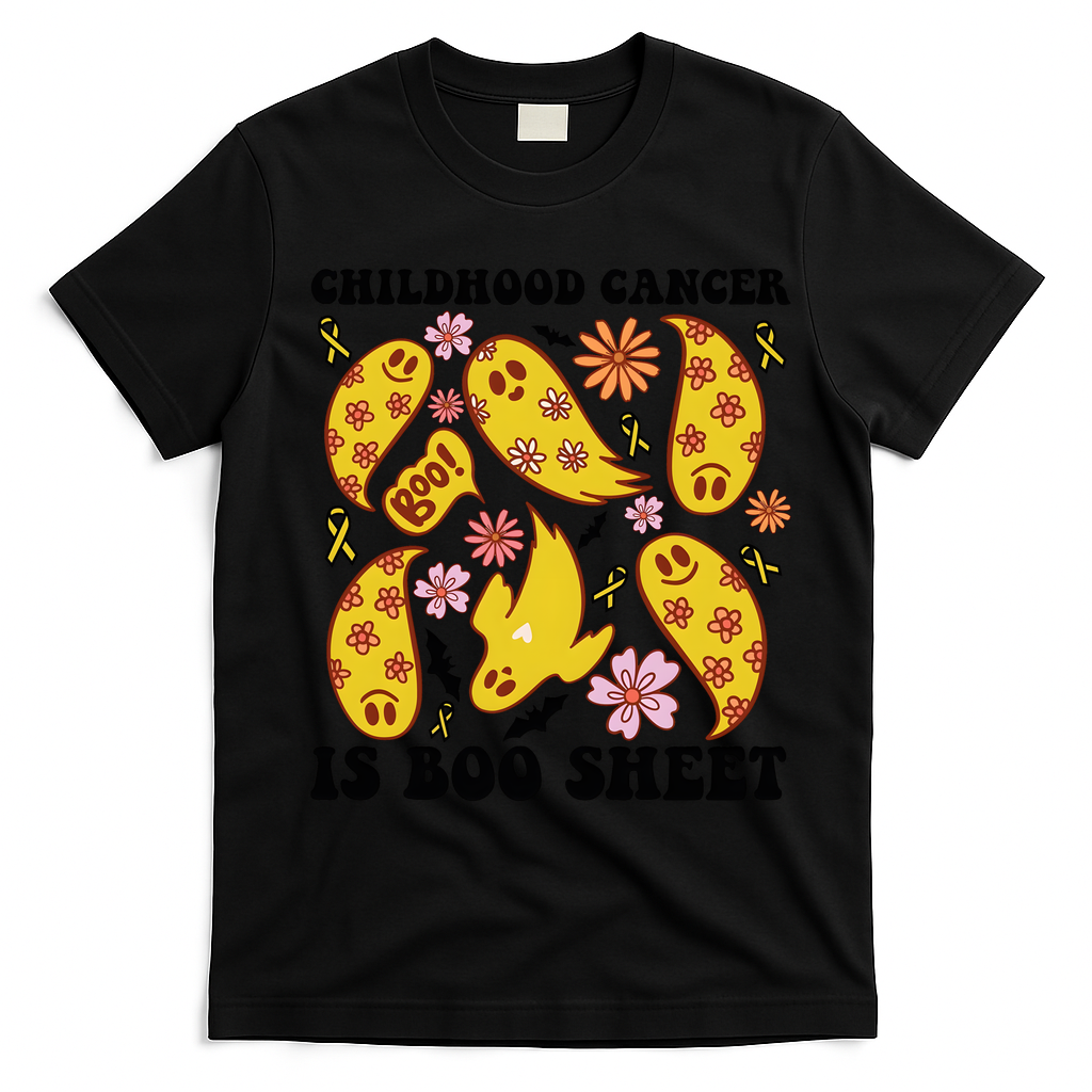 Childhood Cancer Is Boo Sheet Cancer Awareness Month Halloween T-Shirt - Black