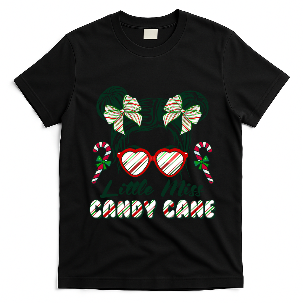 Cute Christmas Little Miss Candy Cane T-Shirt - Black