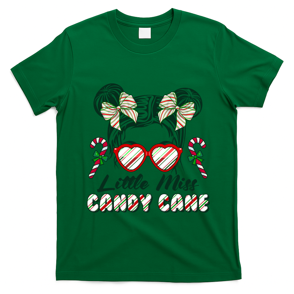Cute Christmas Little Miss Candy Cane T-Shirt - Irish Green