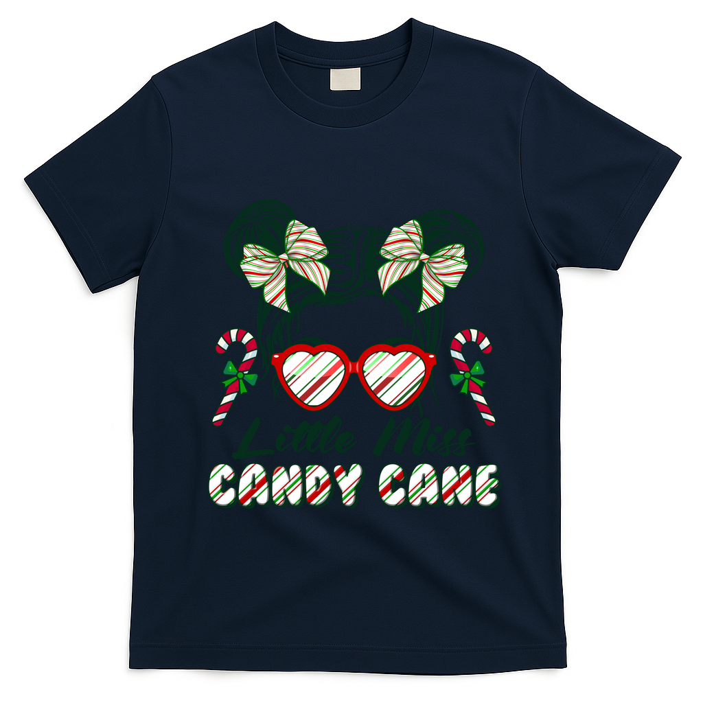 Cute Christmas Little Miss Candy Cane T-Shirt - Navy Blue