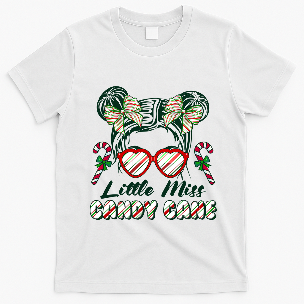 Cute Christmas Little Miss Candy Cane T-Shirt - White