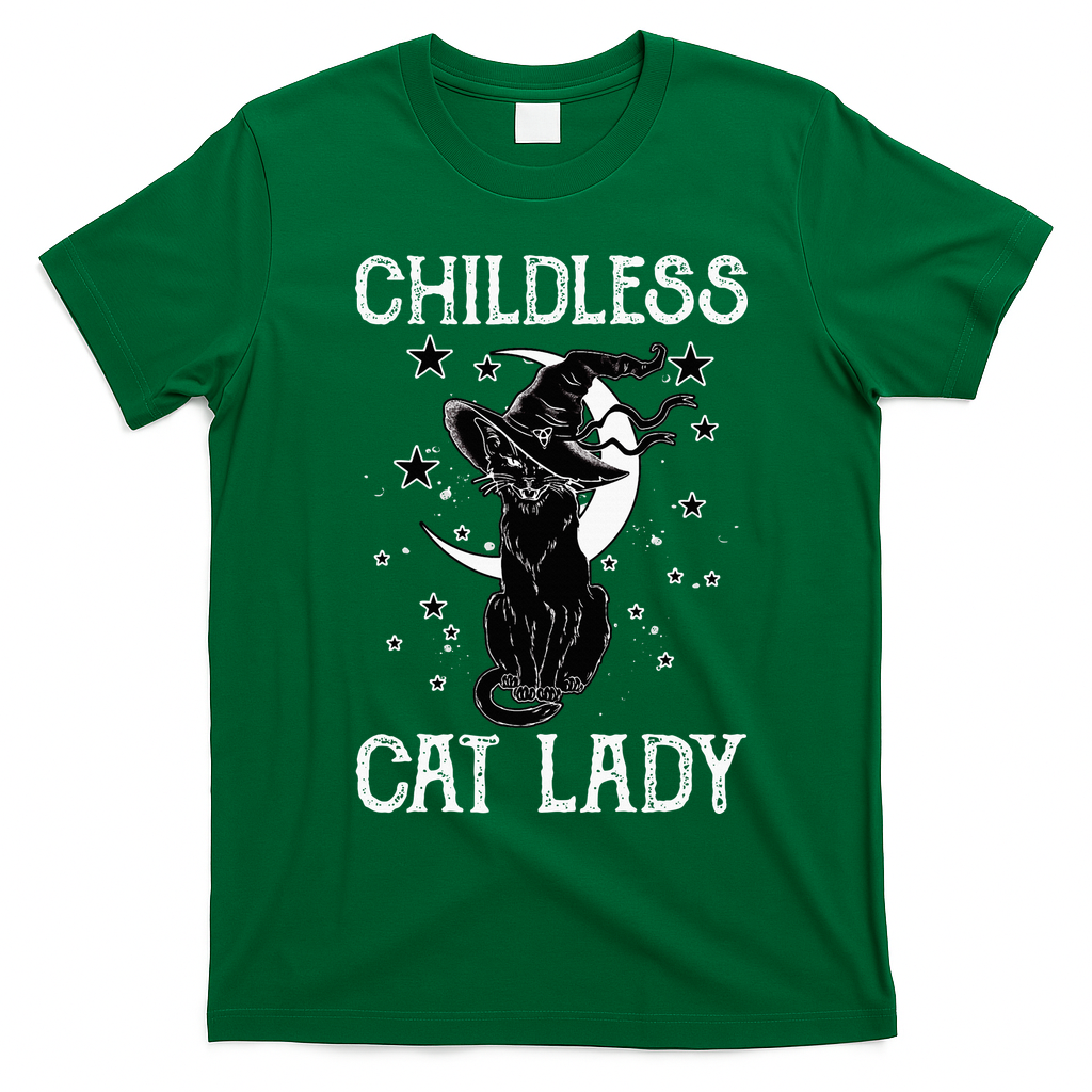 Childless Cat Lady Halloween Cat T-Shirt - Irish Green