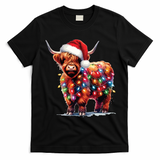 Christmas Cow Lights Cow Lover Xmas T-Shirt - Black