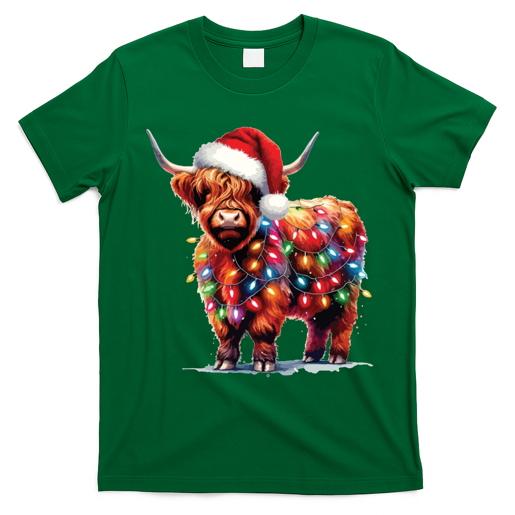 Christmas Cow Lights Cow Lover Xmas T-Shirt - Irish Green