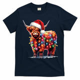 Christmas Cow Lights Cow Lover Xmas T-Shirt - Navy Blue
