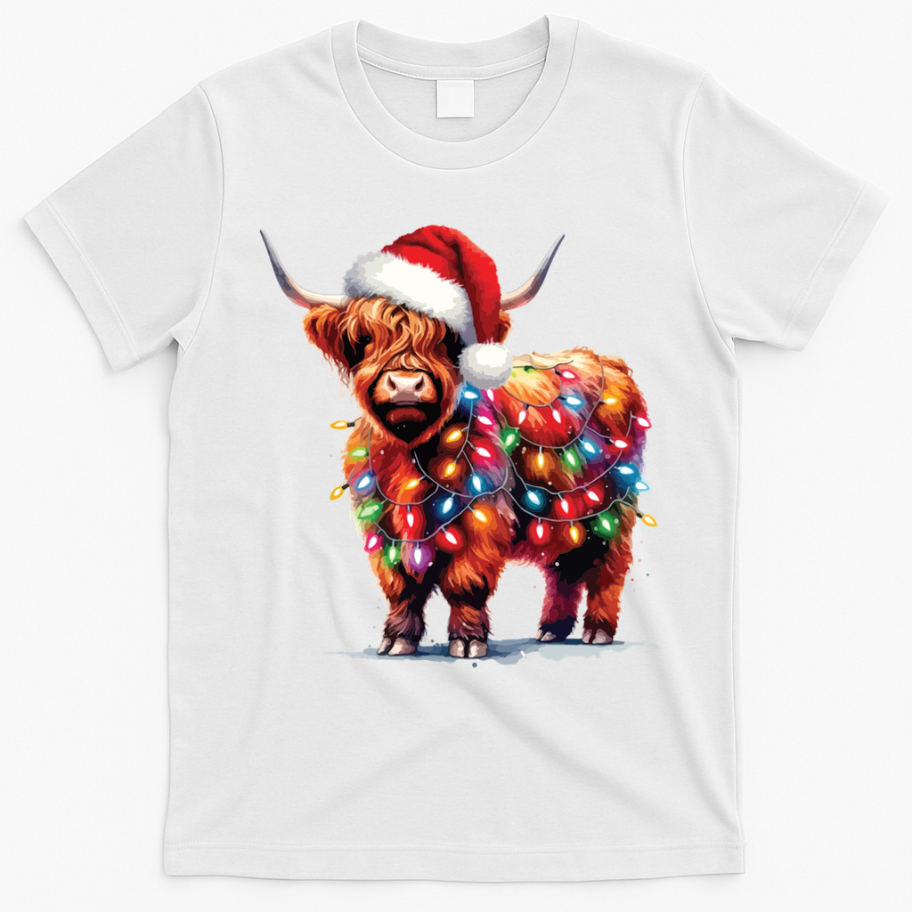 Christmas Cow Lights Cow Lover Xmas T-Shirt - White